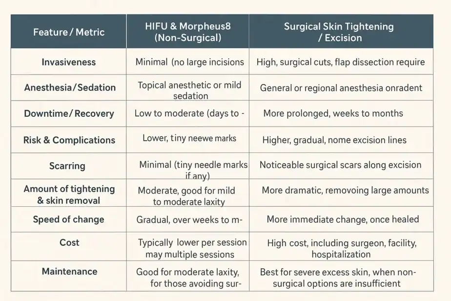 Table showing benefits of Lipo Freeze 2 U Walthamstow treatments for skin tightening following weight loss injections.